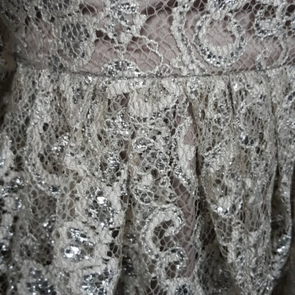 HD IN PARIS || ANTHROPOLOGIE Beige Silver gray floral lace skirt - Size 6 - Picture 4 of 7